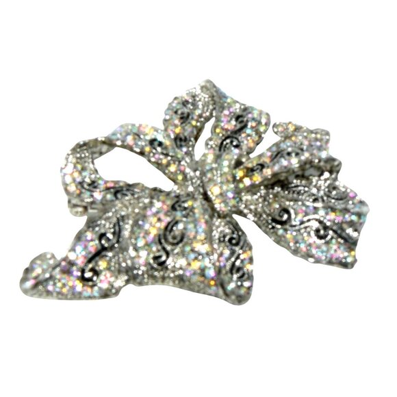 Premier Silver Brooch Pin Pendant Pave Aurora Borealis Rhinestones 3.25" Vintage - Picture 1 of 2